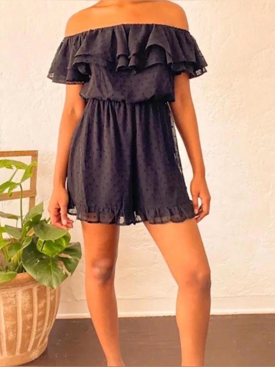 Lulus Pants - NWT Lulus Frilled to Bits White Swiss Dot Off-the-Shoulder Romper